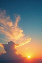 Fototapeta premium the sun casts a warm glow on the wispy cirrus clouds at dusk, weather conditions, atmosphere, light and shadow