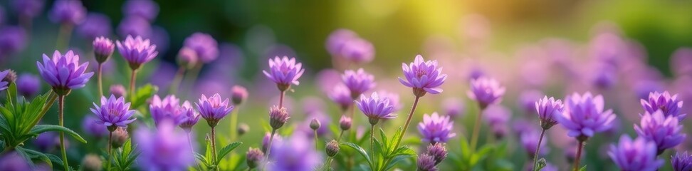 Obraz premium Tiny purple flowers create a colorful tapestry in the garden, herb, small, purple