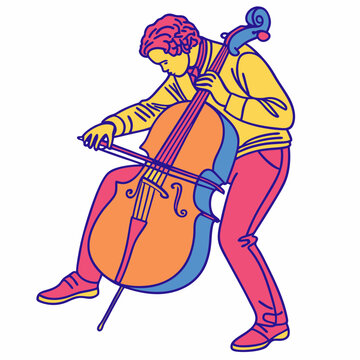 cello player colorful line art clip art preview
