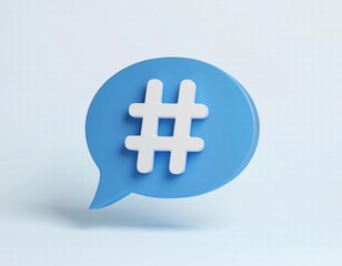 3D icon blue speech bubble containing a white hashtag symbol