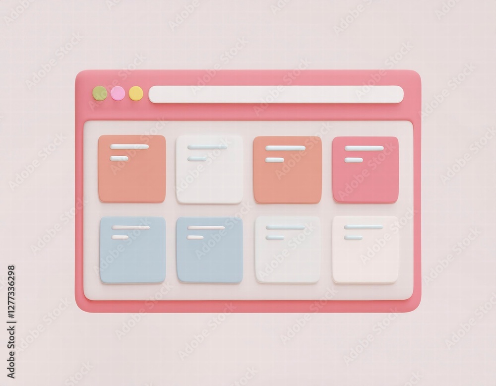 Wall mural 3d icon pastel colored website interface with multiple organized content blocks