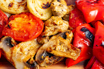 Grilled vegetables on a wooden platter