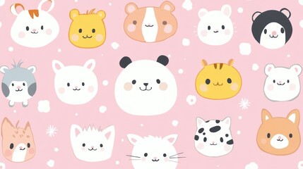 Cute animal faces pattern.