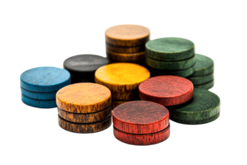 Colorful Wooden Game Pieces Stacked High Fun Game Night