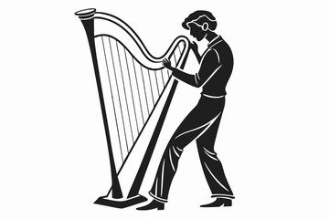 Obraz premium Harp man silhouette vector illustration
