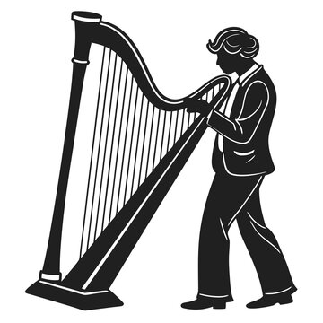 black silhouette harpist playing harp clip art preview