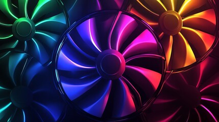 Abstract Colorful Rotating Turbine Blades Neon Lights Technology Background Design Futuristic Industrial Shiny Metal Rainbow Gradient Vivid Vibrant   
