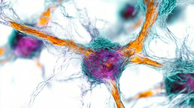 Aging cells under a microscope in a laboratory. Featuring cellular degeneration and biological aging