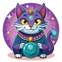 A mystical black cat, eyes glowing, gazes intently into a crystal ball, predicting the future.  Intricate details, magical atmosphere.