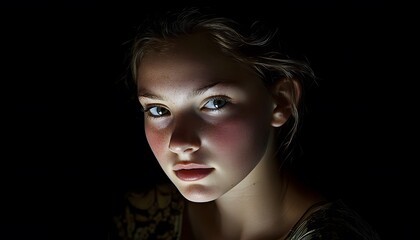 Fototapeta premium Young Woman Portrait Lit From The Side