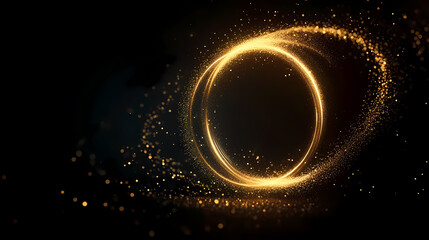 Golden Halo and Particles on Black Background