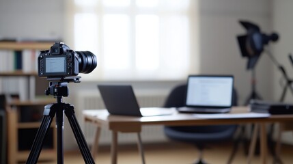 Video generation for an online class in a quiet study room. Featuring education and focus