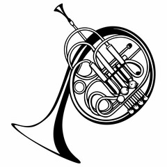 French horn silhouette vector illustration