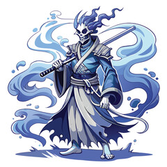 A spectral samurai, his form composed of swirling, ethereal mist (mi), wielding a katana.  Render in a dark, moody style.