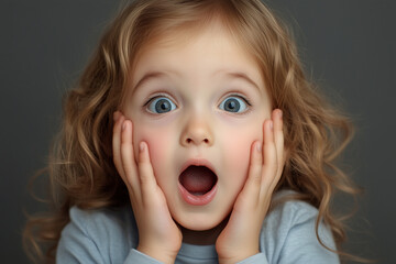 Portrait of a little surprised girl background.