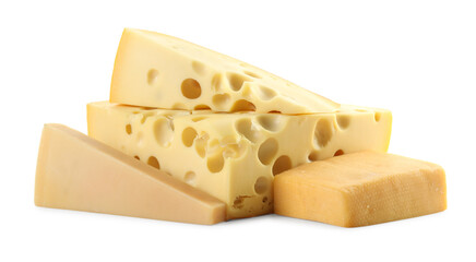 Different types of cheese isolated on white