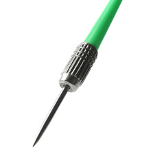 One green dart arrow in air isolated on white