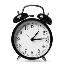 One black alarm clock isolated on white