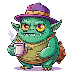 Illustrate a grumpy, adorable, one-eyed cyclops with a comically oversized single tear rolling down its cheek.