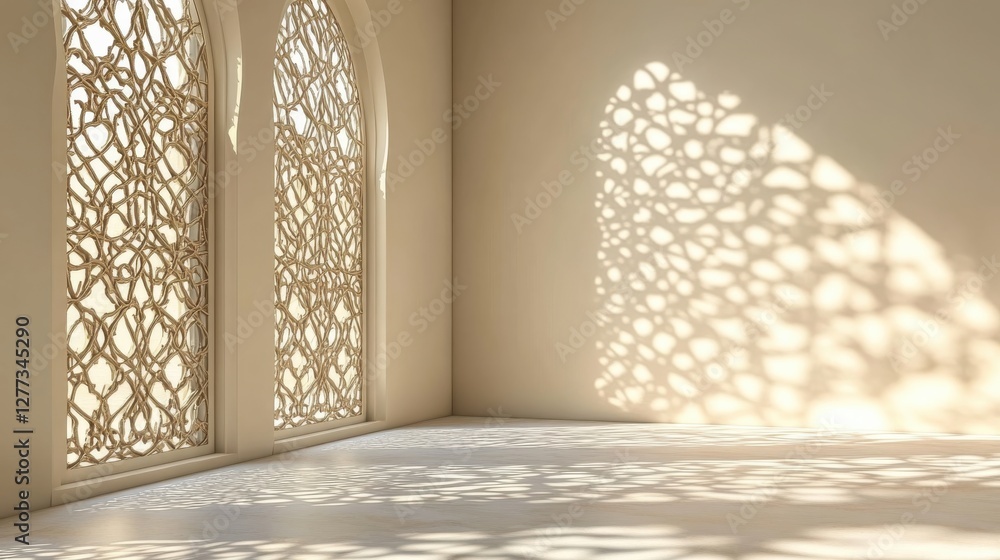 Aufkleber elegant light patterns from intricate lattice windows in minimalist space