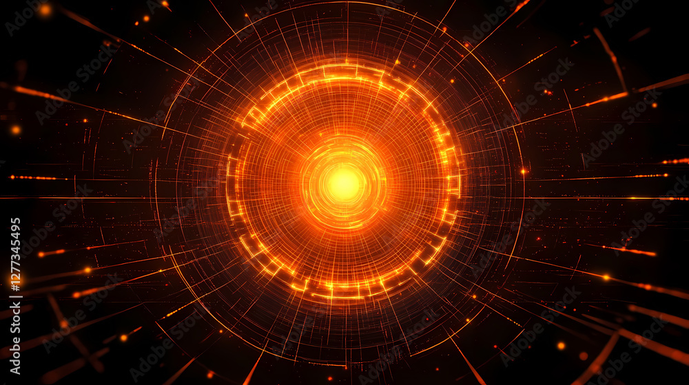 Poster orange sci-fi orb with intricate patterns