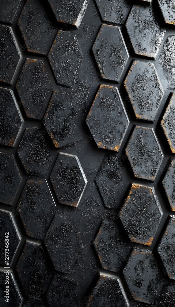 Poster textured dark background with raised hexagons creating an abstract pattern