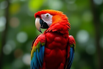 Naklejka premium Close-up of a Colorful Macaw Parrot in Natural Habitat