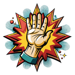 A hand emerges from a fractured speech bubble, symbolizing breaking free from communication barriers or societal constraints.