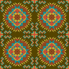 cross stitch ethnic embroidery needlework abstract artwork seamless geometric pattern printed background fabric wallpaper handdrawn line colorful template fashion element
