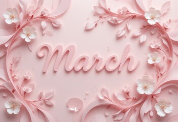 Obraz premium Elegant Pink March Month Illustration with Floral Accents and Soft Texture