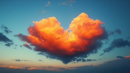 Awe-Inspiring Cumulus Clouds Glowing with Warm Orange Light at Sunset, Serene Sky Background, Generated AI