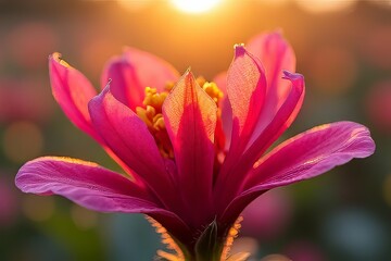 Naklejka premium Close-up of a vibrant pink flower in sunlight