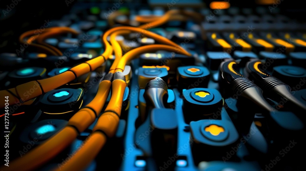 Poster intricate network switch data cables digital connectivity high tech abstract background