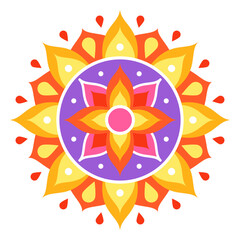 Colorful symmetrical mandala on a white background. Holi festival of colors. Ethnic, oriental pattern, vector illustration. Indian mandala.