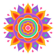 Colorful symmetrical mandala on a white background. Holi festival of colors. Ethnic, oriental pattern, vector illustration. Indian mandala.