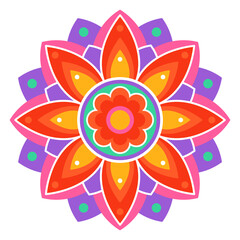 Colorful symmetrical mandala on a white background. Holi festival of colors. Ethnic, oriental pattern, vector illustration. Indian mandala.