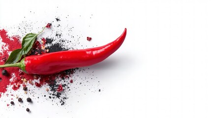 Spicy Red Chili Pepper with Spices on White Background