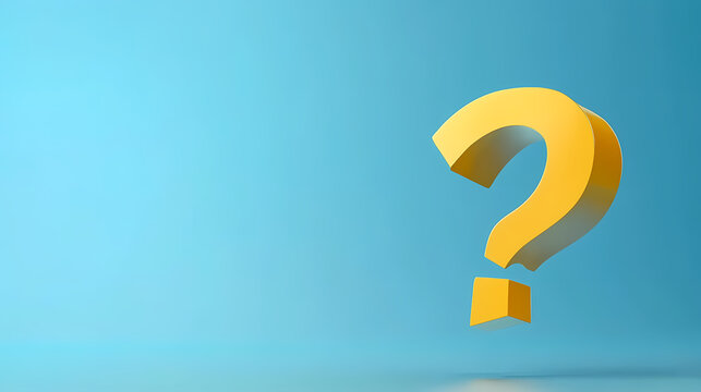 3D Yellow Question Mark on Blue Background