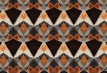 Fototapeta premium Geometric Pattern with Abstract Floral Elements in Muted Earth Tones