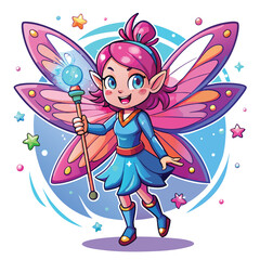 A mischievous fairy with iridescent butterfly wings playfully holding a single, luminous wildflower.  Detailed, whimsical style.