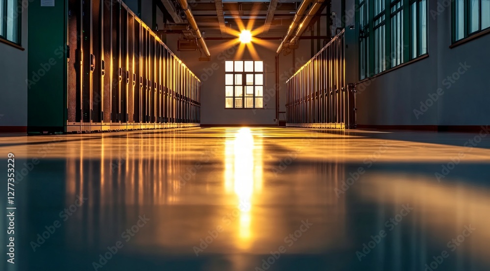 Poster Sunlit Data Center Server Room  High Tech Infrastructure  Network  IT  Technology  Computi