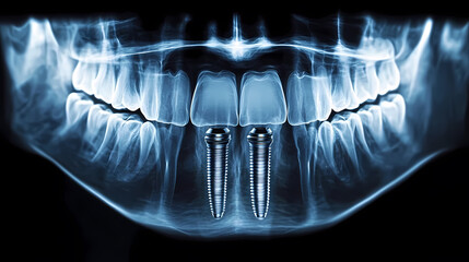 X-ray of Dental Implants with Surrounding Bone Structure
