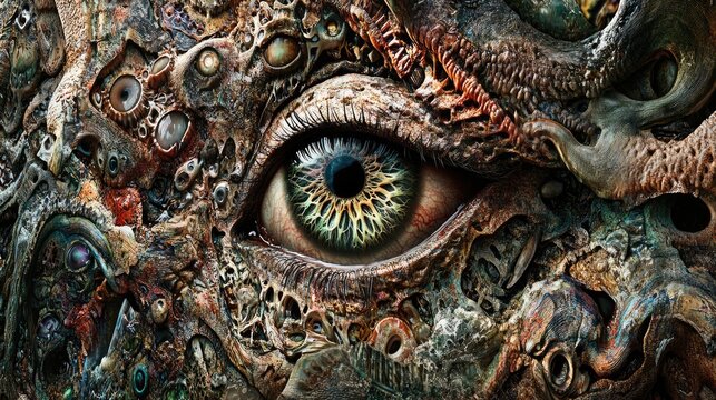 Abstract eye, mechanical design, intricate texture, artistic background, visual art, for print or digital display