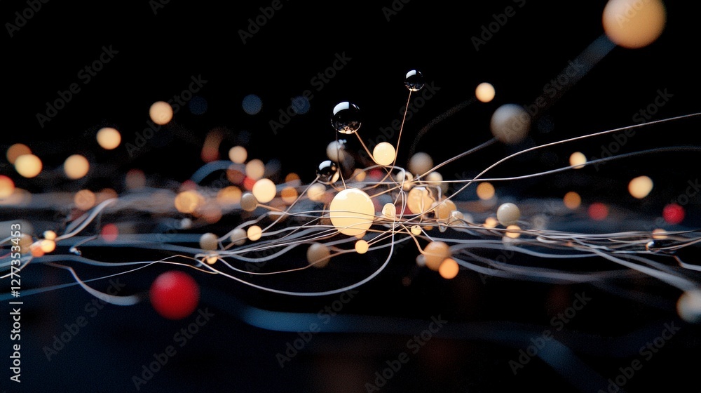 Poster futuristic network abstract data global connections illuminated nodes