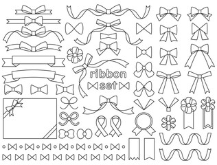 いろいろなリボンのイラストセット　線画バージョン