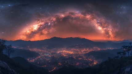 Milky Way over city at night