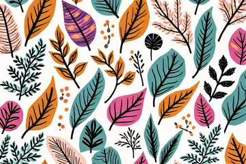 Colorful Botanical Leaf Pattern Seamless Design