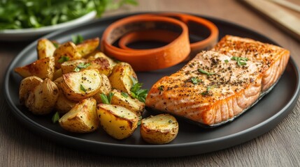 Seared Salmon Fillet with Roasted Potato Wedges