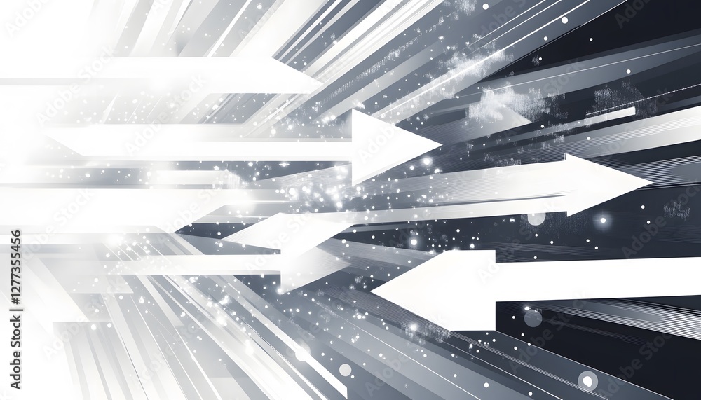 Poster abstract white arrows converging in dynamic gray space