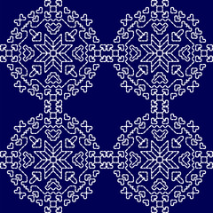 stitch Japanese Sashiko pattern embroidery abstract seamless geometric ornaments white stitch line artwork indigo blue background fashion design template decoration hand drawn printed needlework quilt